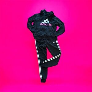Adidas Black Hoodie & Track Pants with Pink Logo